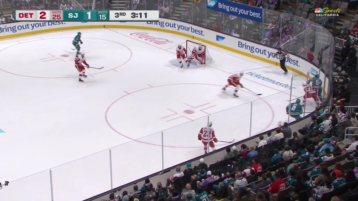 SAM DICKINSON 🦈 He ties it late in the third with his first NHL goal!