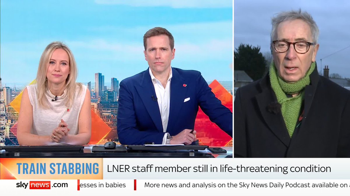 A "heroic" rail worker who tried to stop a knife attacker as he carried out a mass stabbing on a high-speed train remains in a life-threatening condition Crime correspondent Martin Brunt has the latest 📺 Sky 501, Virgin 602, Freeview 233
