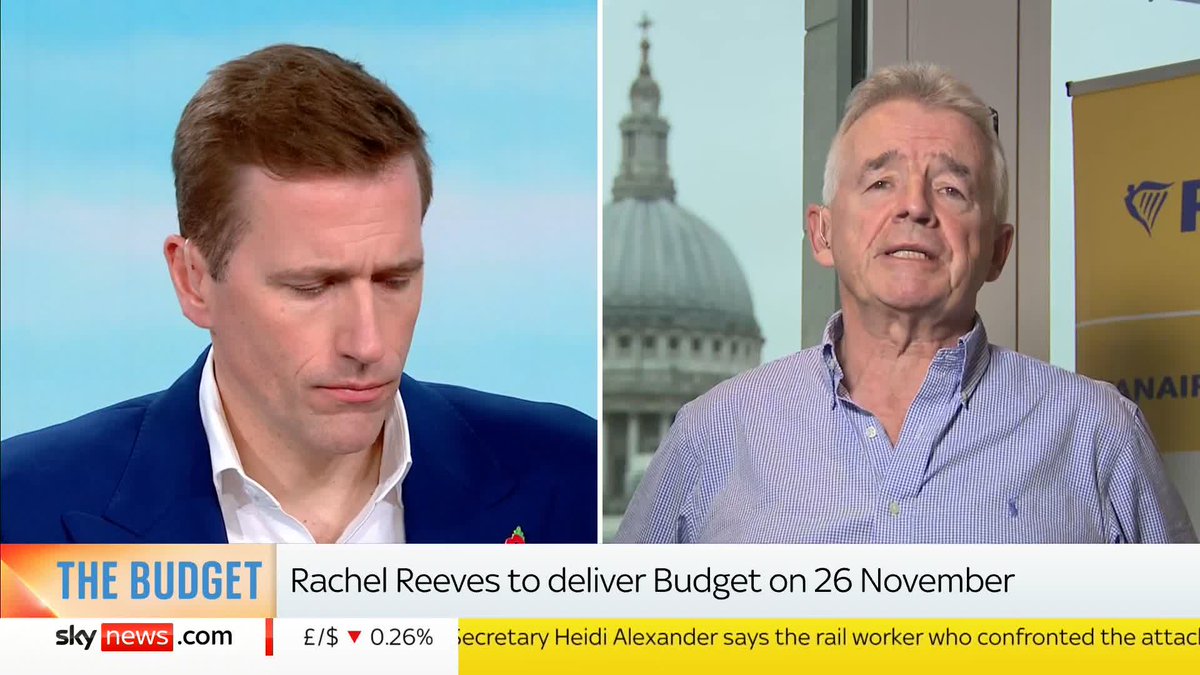 Ryanair boss Michael O’Leary goes in studs up on Rachel Reeves - who “hasn't the rashers how to deliver growth” and says if she doesn’t change course the UK economy is ‘doomed to continue to fail’