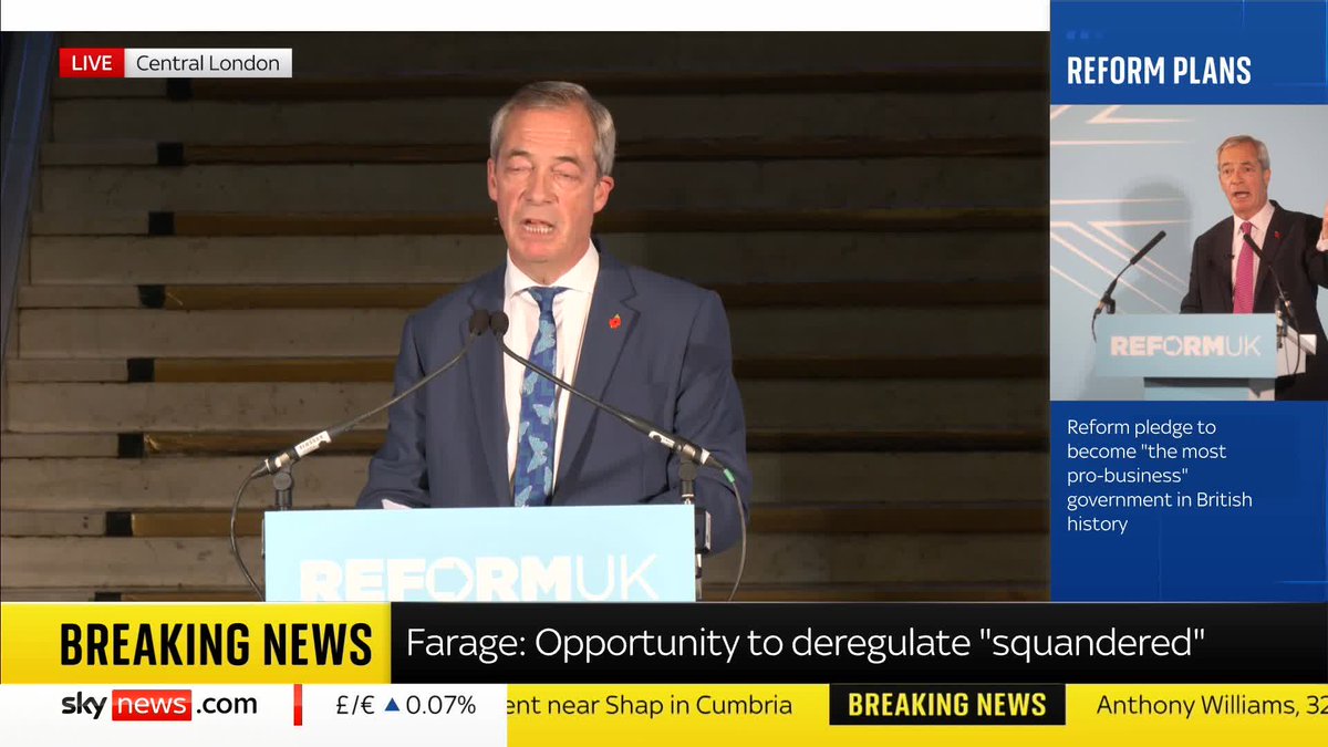 "Reform will become the most pro-business and pro-entrepreneurship government that has been seen in this country" Reform UK leader Nigel Farage says a Reform government will bring in 'people will real expertise in their own sector' 📺 Sky 501