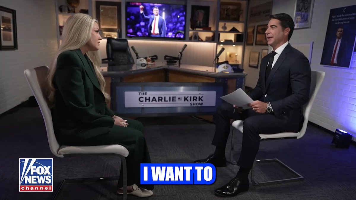 TEARFUL TRIBUTE: Erika Kirk broke down as Jesse Watters shared a touching video of her late husband, Charlie Kirk: "This is the longest video I've watched of him. Just give me a second."