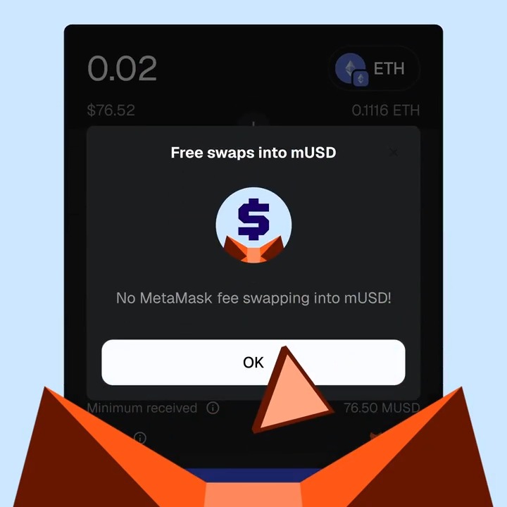 Starting now: swap ANY token into $mUSD with no MetaMask fee. 🤯 🦊