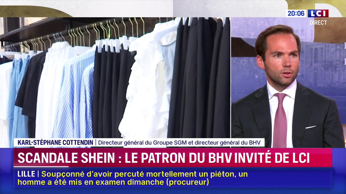 🔴 Scandale Shein : le directeur général du BHV réagit sur LCI 🗣️ Karl-Stéphane Cottendin : "Shein a deux métiers : producteur, ce que l’on aura dans notre magasin, et une marketplace avec des milliers de revendeurs. Ce n’est pas du tout une partie qui nous concerne."