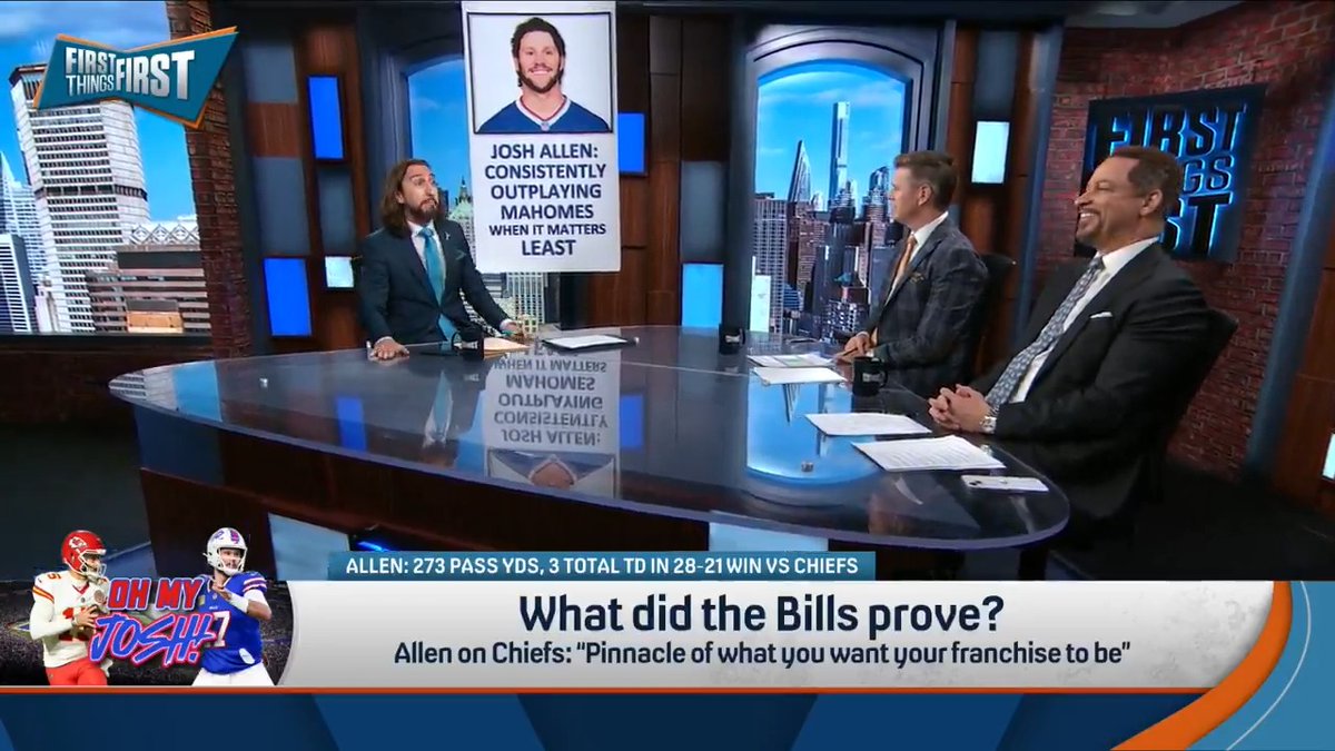 .nick wright dropped a banner in honor of Josh Allen dominating the Chiefs: “Consistently outplaying Mahomes when it matters least.” 😅
