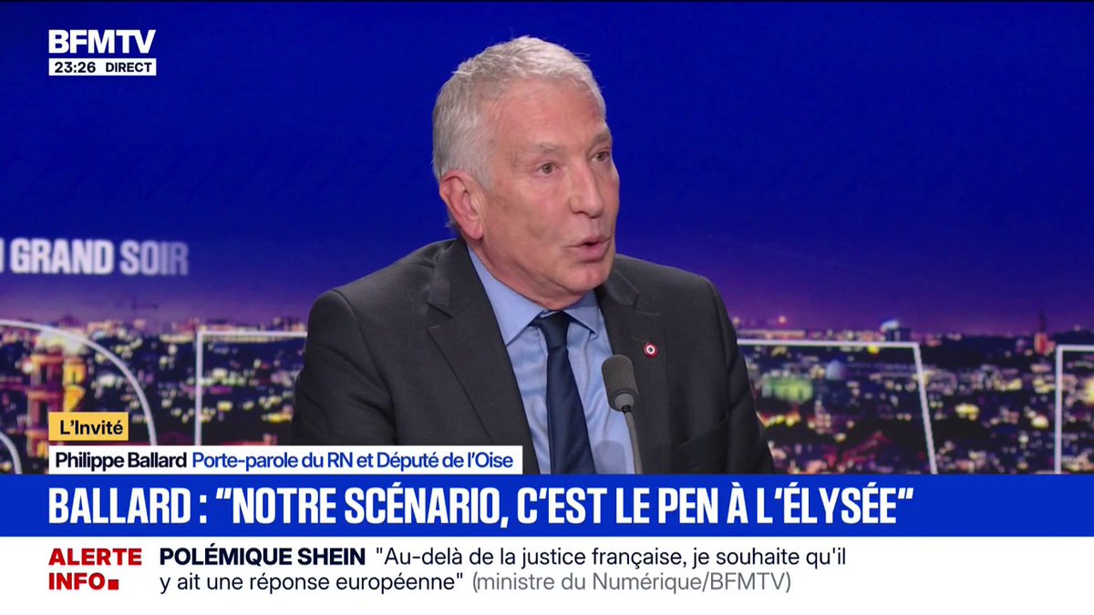 Présidentielle 2027: "Notre scénario, c'est Marine Le Pen candidate à l'Élysée et Jordan Bardella à Matignon", déclare Philippe Ballard, porte-parole du RN