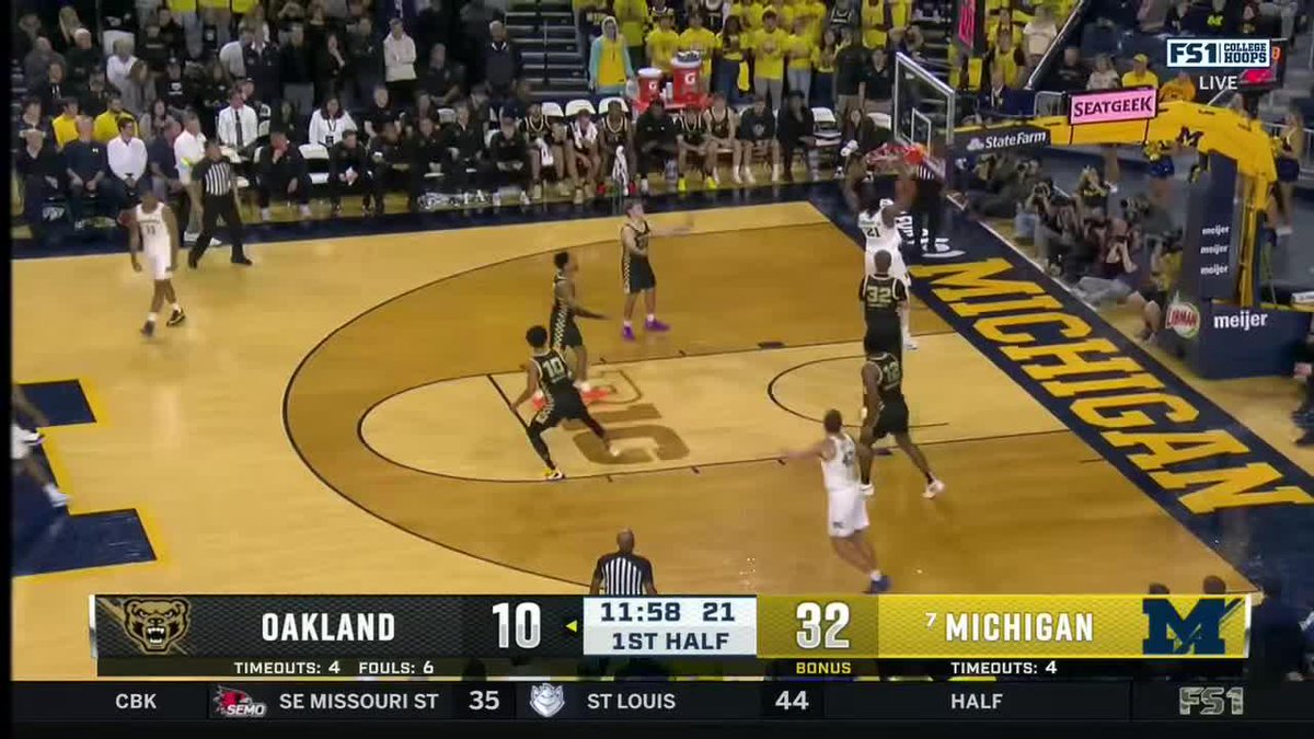 Morez Johnson Jr. isn't messing around in his Michigan Men's Basketball debut. The F poured in 2️⃣0️⃣ points in the first half vs. Oakland 🔥 📺: FS1