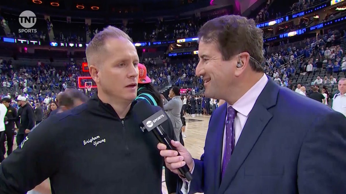 Kevin Young tells Andy Katz that BYU Men's Basketball's win took guts... literally 😆