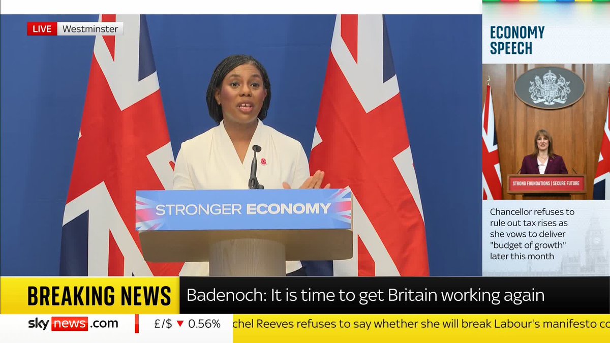 "Labour doesn't have a plan to get Britain working again" Conservative leader Kemi Badenoch criticises the chancellor's speech ahead of the budget calling it a "waffle bomb" 📺 Sky 501, Virgin 602, Freeview 233 and YouTube
