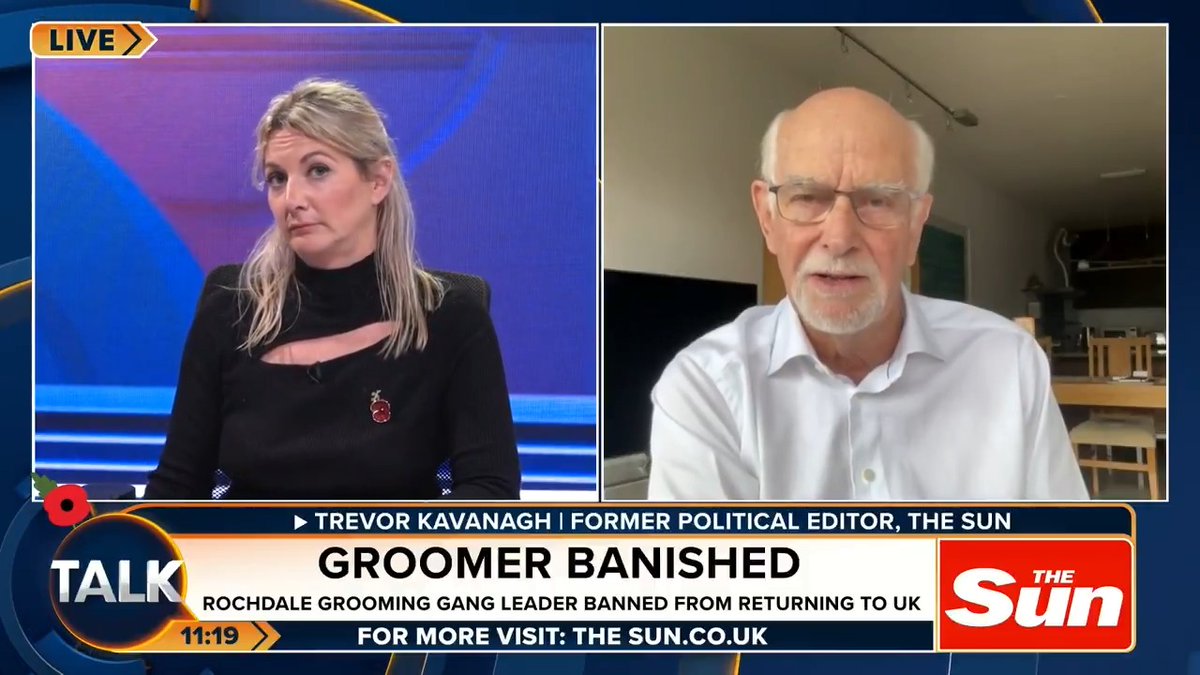 🚨 "He's a rapist not a groomer. He raped a 13-year-old." Ex-Political Editor of The Sun Trevor Kavanagh says Britain should have deported Rochdale rape gang leader Adil Khan "years ago". Alex Phillips