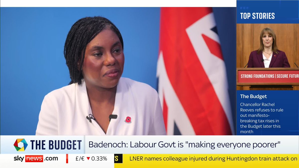 "Rachel Reeves is damaging the economy with tax rises" Conservative leader Kemi Badenoch tells Sky's Beth Rigby the chancellor is breaking both a manifesto promise, and one she made after the last budget, not to raise taxes 📺 Sky 501