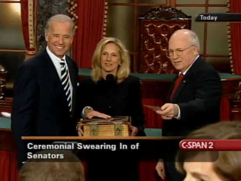 January 7, 2003 -- Senate Mock Swearing-In Ceremony with Vice President Dick Cheney and Senator Joe Biden.