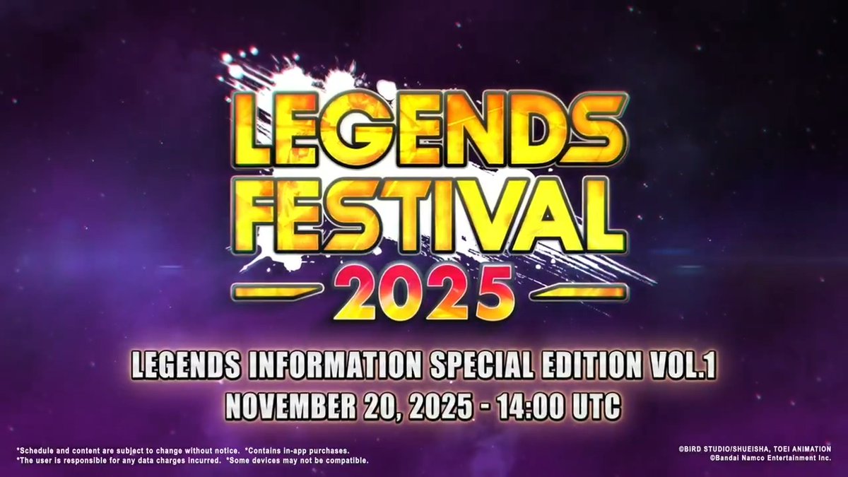 ◤ ◥ LEGENDS FESTIVAL 2025 Starting Soon! ◣ ◢ New character info will premiere 11/20 14:00 (UTC)! *The video URL will be shared on our official social media accounts at a later date. #DBLF2025 #DBLegends