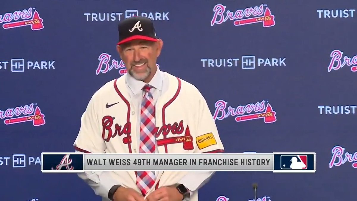 Walt Weiss dons #22, becoming the 49th manager in Atlanta Braves history. Tune in now on FanDuel Sports Network or YouTube Live: #BravesCountry