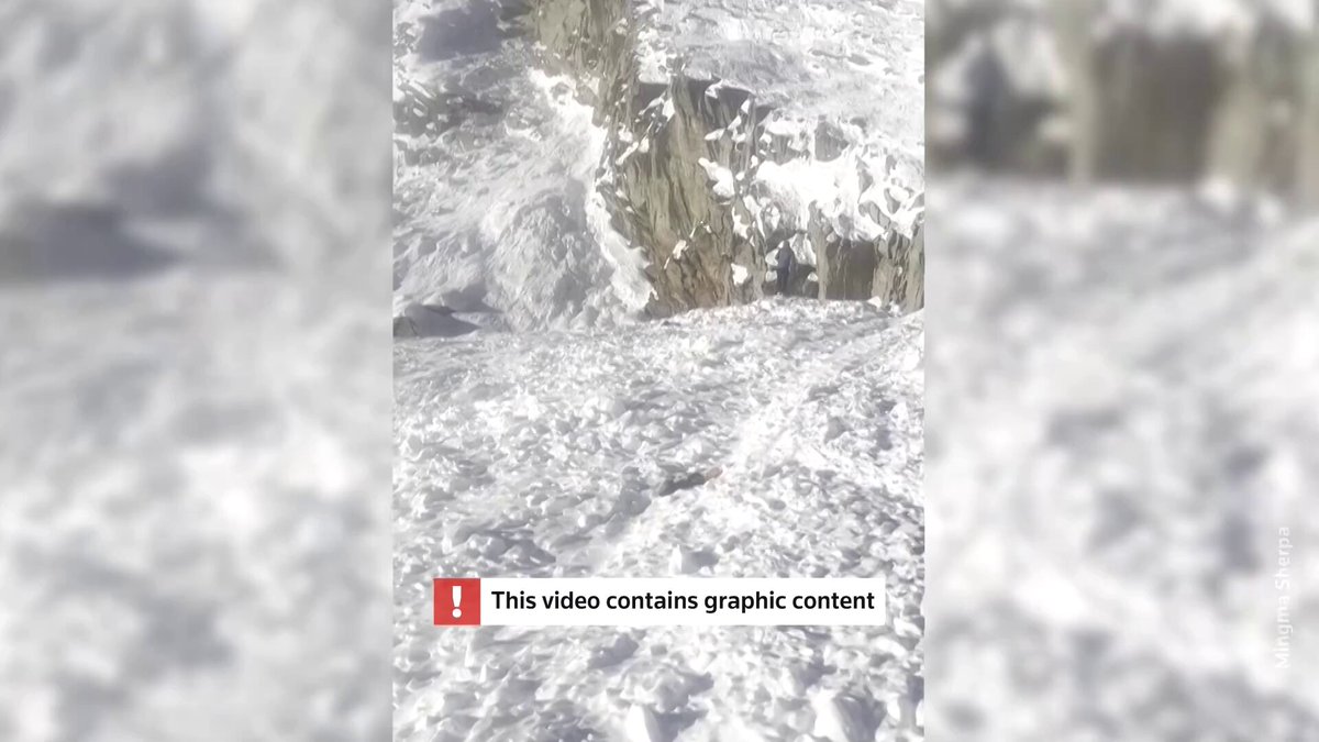 GRAPHIC WARNING A video filmed in the aftermath of an avalanche in Nepal showed debris and a partially buried body. Police said that at least three climbers were killed and eight others are missing