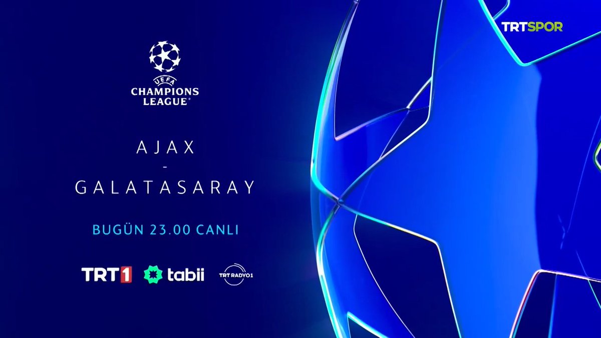 🤩 Futbolseverler ekran başına! 🇹🇷 Temsilcimiz Galatasaray, Hollanda'nın güçlü ekiplerinden Ajax karşısında galibiyet peşinde. 🏆 #UCL - Lig Aşaması '4. Hafta' 🆚 Ajax × Galatasaray 📅 Bugün ⏱️ 23.00 🏟️ Johan Cruijff Arena 📺 TRT 1 💻 tabii 📻 TRT Radyo 1