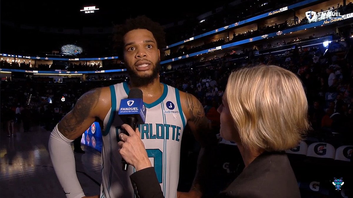 ๐๏ธ Miles Bridges on Ryan Kalkbrenner: "Defense, offense, he's great. I love Ryan, and he's gonna help us get this win tonight." Miles Bridges Halftime Interview: