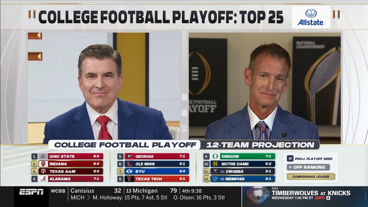 “We truly look at each team on its own and its body of work.” Hear now from Mack Rhoades, chair of the College Football Playoff selection committee, as he chatted with ESPN's Rece Davis after the reveal of the first CFP rankings of the 2025 season. #CFBPlayoff 🏈🏆
