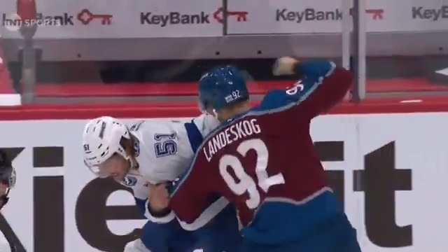 Gabe Landeskog's first regular season fight in a long time.