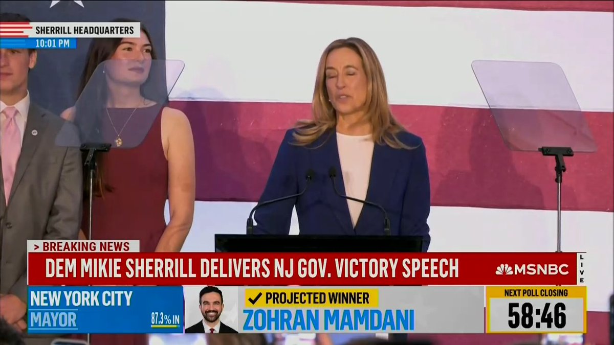 Governor-elect Mikie Sherrill: I know you, New Jersey. And I love you. I fought for you. I've spoken with thousands of you over this last year. I know your struggles. I know your hopes. I know your dreams. Serving you is worth any tough fight I have to take on, and I am incredibly honored to be your next governor.