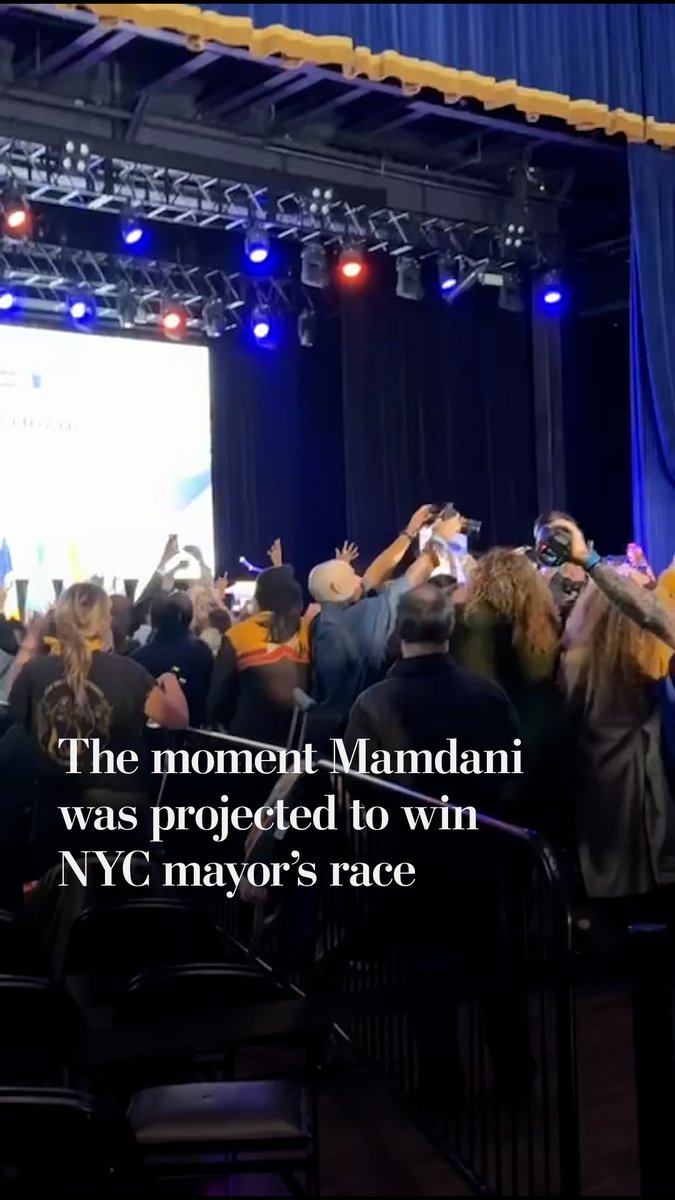 The crowd at Zohran Mamdani's campaign event in New York broke out in cheers as he was declared the projected winner of the NYC mayoral race.