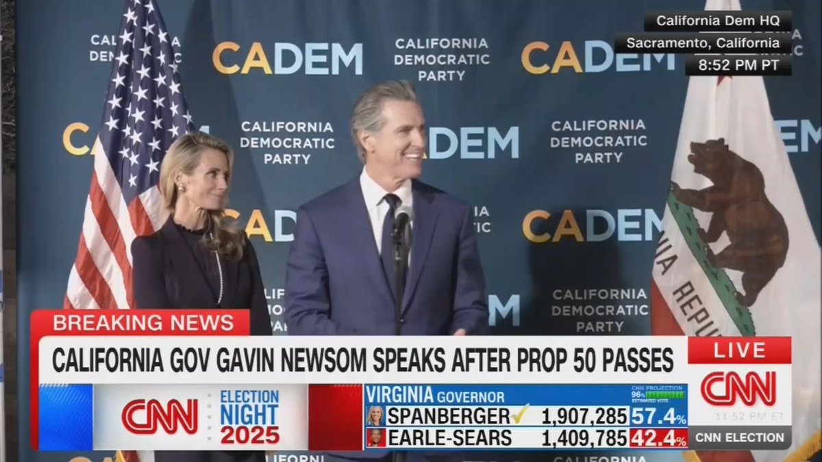 Gov. Newsom: It was not just a victory tonight for the Democratic Party. It was a victory for the United States of America, for the people of this country and the principles that our Founding Fathers lived and died for. We're proud here in California to be part of the narrative this evening.
