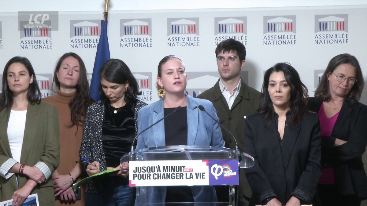 "Nous continuerons de porter haut et fort l'opposition au génocide et au nettoyage ethnique à #Gaza, ce sera le premier texte de notre niche parlementaire", fait savoir Mathilde Panot. #DirectAN