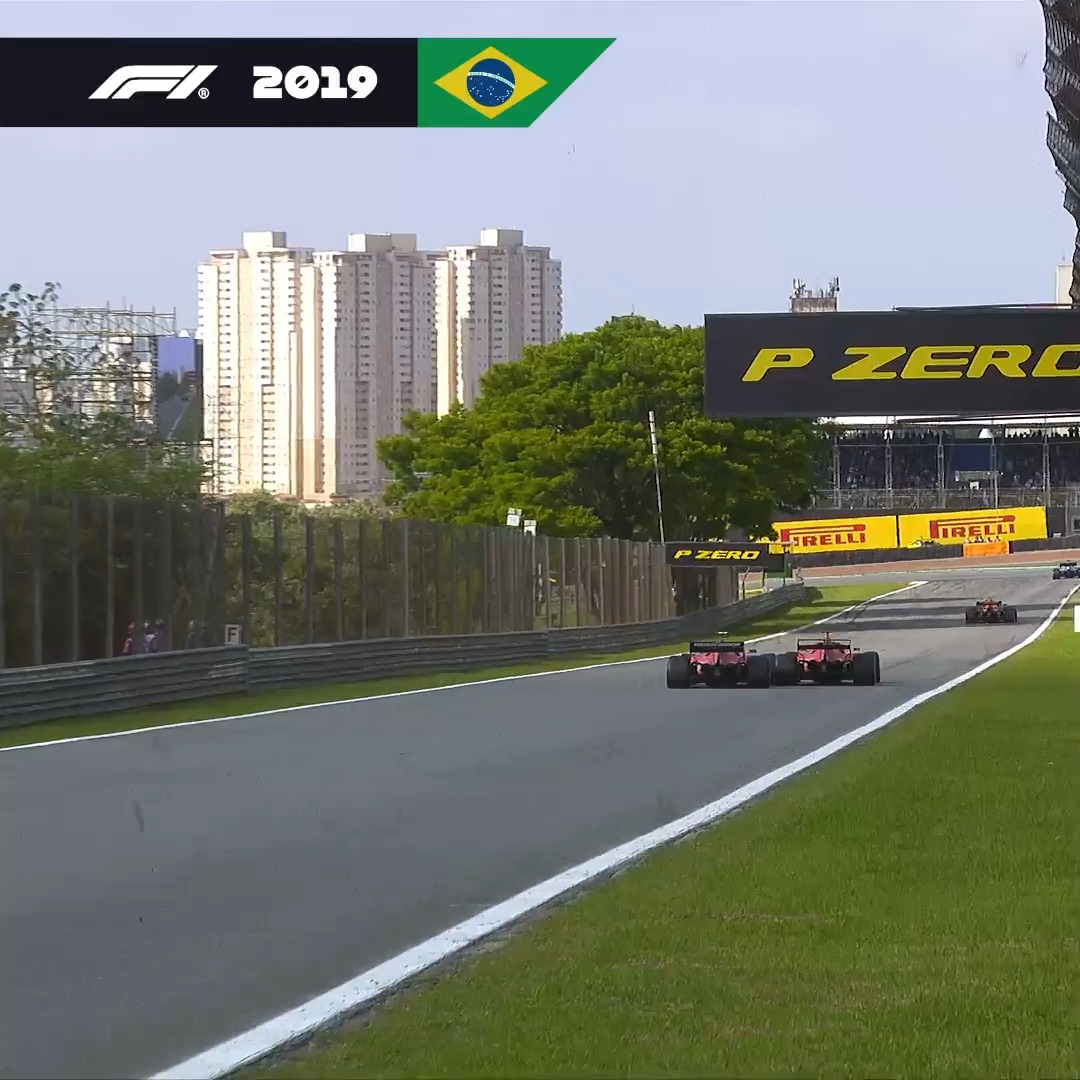 Contact between the Ferraris in 2019 😱💥 Not the race the prancing horses duo of Charles Leclerc and Sebastian Vettel were hoping for in Brazil 👇 #F1 #BrazilGP