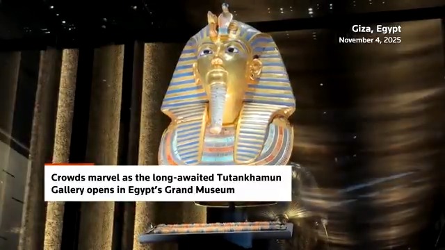 Visitors gathered around the golden mask of King Tutankhamun at Egypt’s Grand Egyptian Museum, as the long-awaited Tutankhamun Gallery opens to the public for the first time