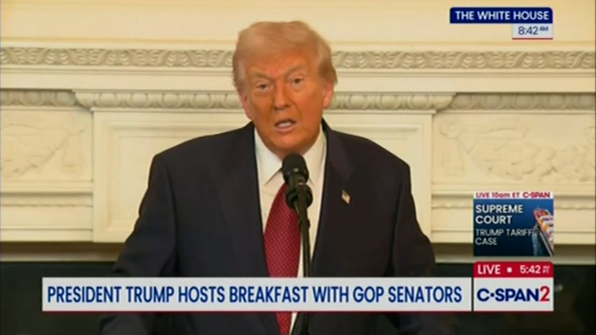 Trump: President Xi, who's really a friend of mine, he's a tough man. Smart man, actually, very smart. The press doesn't like it when I call him very smart. So he's here, and he's got about 6 people on each side, and every one of those people was standing like this. I said, I want my cabinet to behave like that. I'm demanding that. I want them sitting up like that, just nice and straight. I've never seen men so scared in their lives.