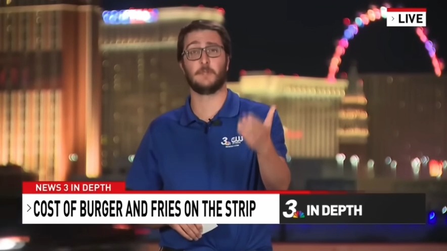 Las Vegas news outlet highlights the high cost of burgers: "$60 paid for two hamburgers... It's just a single burger, cheese, lettuce, tomato, onion, mayonnaise, whatever. Not like double burger, no bacon, nothing fancy."