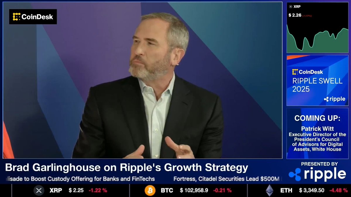 ⏰ “The fact that the President was on 60 Minutes talking about crypto... I would not have thought we’d be here.” Ripple CEO Brad Garlinghouse (Brad Garlinghouse) reflects on how far the crypto industry has come at Swell 2025.