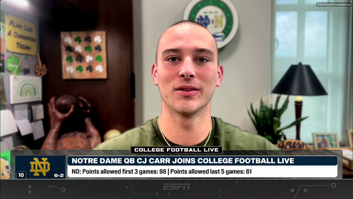 "I feel blessed to come into this facility every day with the best coaches, the best players, and the best people, and to be able to compete day in and day out." Notre Dame QB CJ Carr on life in South Bend under Marcus Freeman ☘️