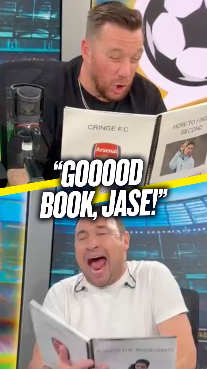 👀 "Breaking News: Boring Sports Bar wins again..." O'Hara &amp; Cundy got bored waiting for The Sports Bar to start, so whipped out some reading material on "CRINGE FC" Arsenal 📰 🤣