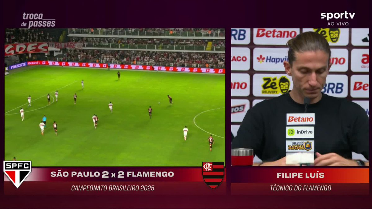 Filipe Luís defende Gonzalo Plata e minimiza expulsão do atacante do Flamengo contra o São Paulo: "Foi sem querer. Ele quis ir na bola e acabou pegando na perna do jogador". #futebol #saopaulo #flamengo #brasileirao