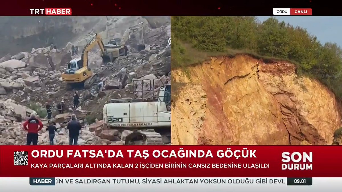 Ordu’nun Fatsa ilçesindeki taş ocağında meydana gelen göçükte, iş makinesi operatörünün cansız bedenine ulaşıldı. Kamyon şoförü Ahmet Şahin’i arama çalışmaları ise sürüyor.
