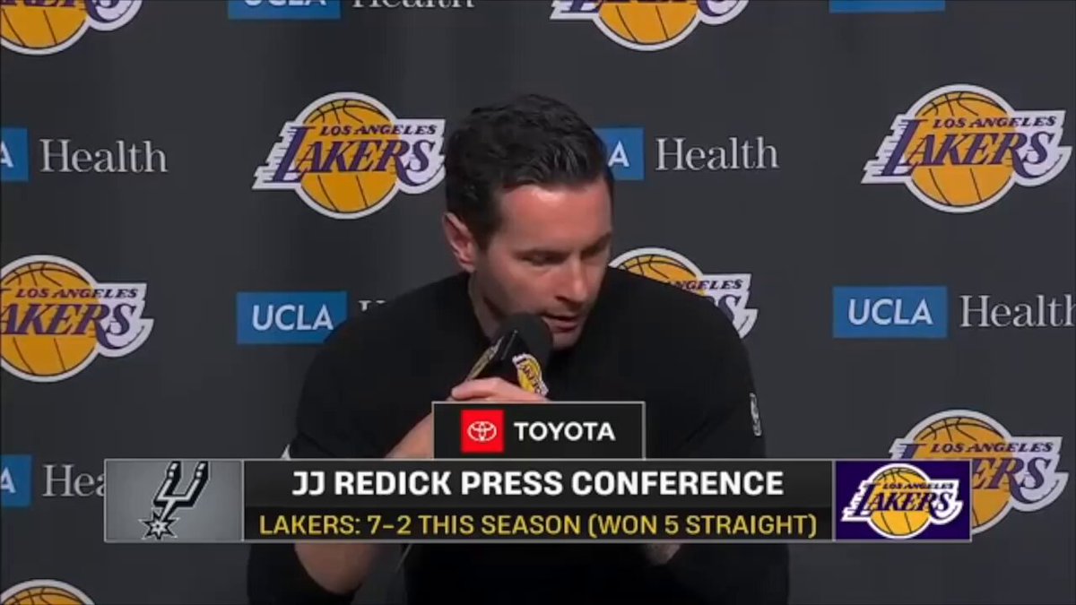 JJ Redick said he felt Rui Hachimura "made the two biggest plays in the game" during the Lakers' win over the Spurs tonight: the 3-pointer that cut the Lakers' deficit to 106-104. And the charge he drew against Victor Wembanyama that fouled Wemby out late in the game: