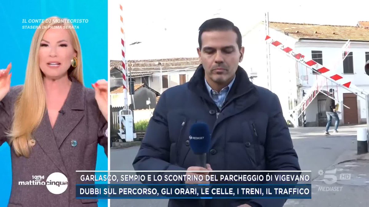#Garlasco, Il treno delle 10.14 sta passando dal passaggio livello di Vigevano lungo il percorso che fece Sempio la mattina del delitto #Mattino5