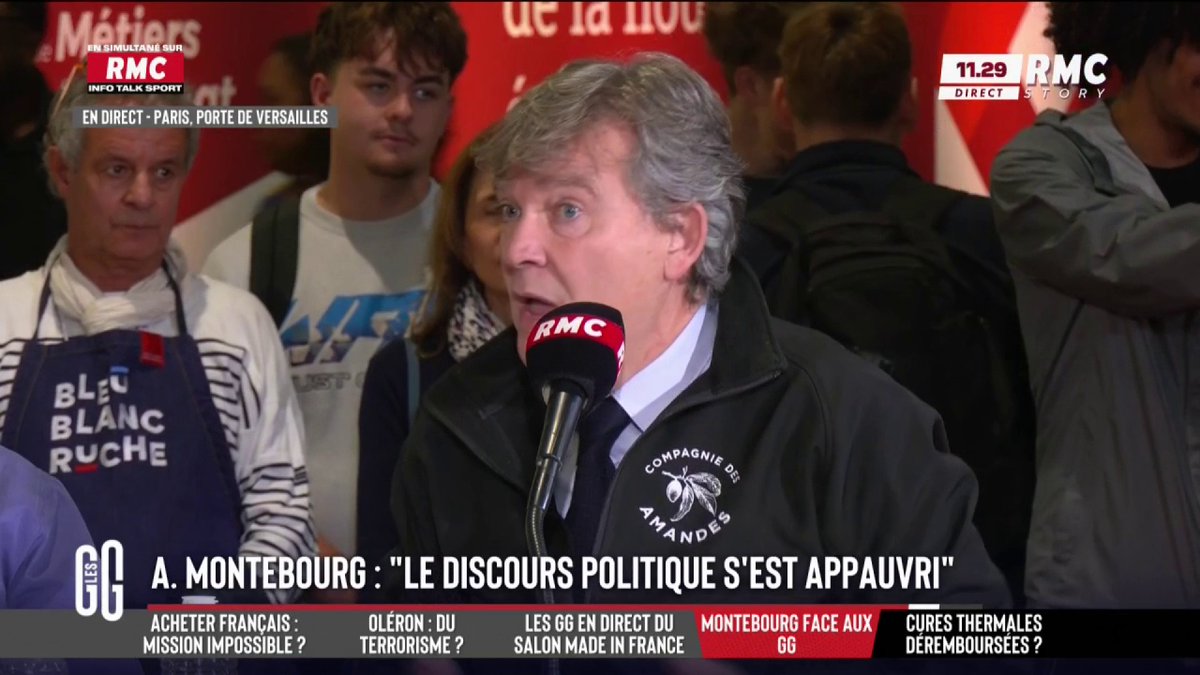 🎙️ A. Montebourg face aux GG. 🗣 "Je ne suis pas un obsédé de la dette, mais de l'autre déficit : le déficit commercial. On est la lanterne de rouge de l'UE. On s'appauvrit. On ne peut pas remonter la pente avec des impôts, mais avec l'augmentation de l'activité économique."