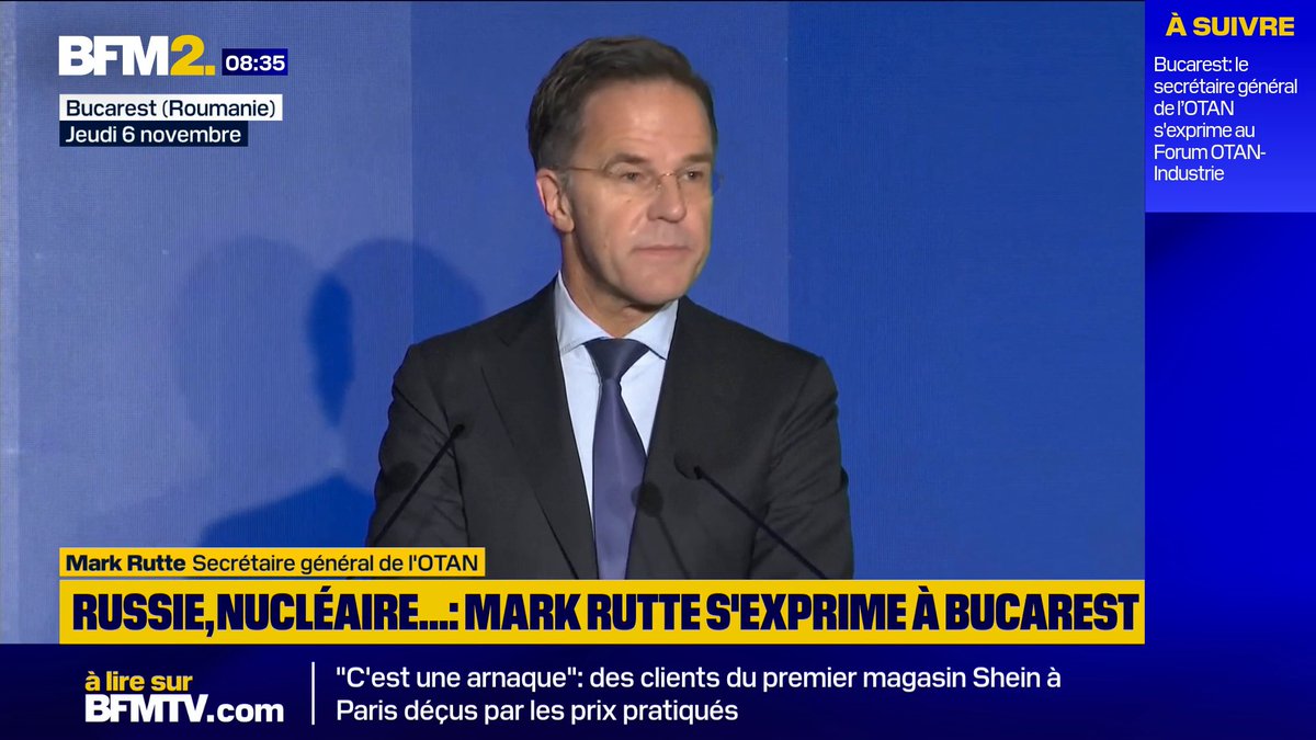 "La Russie n'est pas seule dans ses efforts pour contourner les règles mondiales. Elle travaille avec la Chine, la Corée du Nord, avec l'Iran et d'autres.(...) Nous ne pouvons pas être naïfs, nous devons être préparés", déclare le secrétaire général de l'OTAN Mark Rutte #BFM2