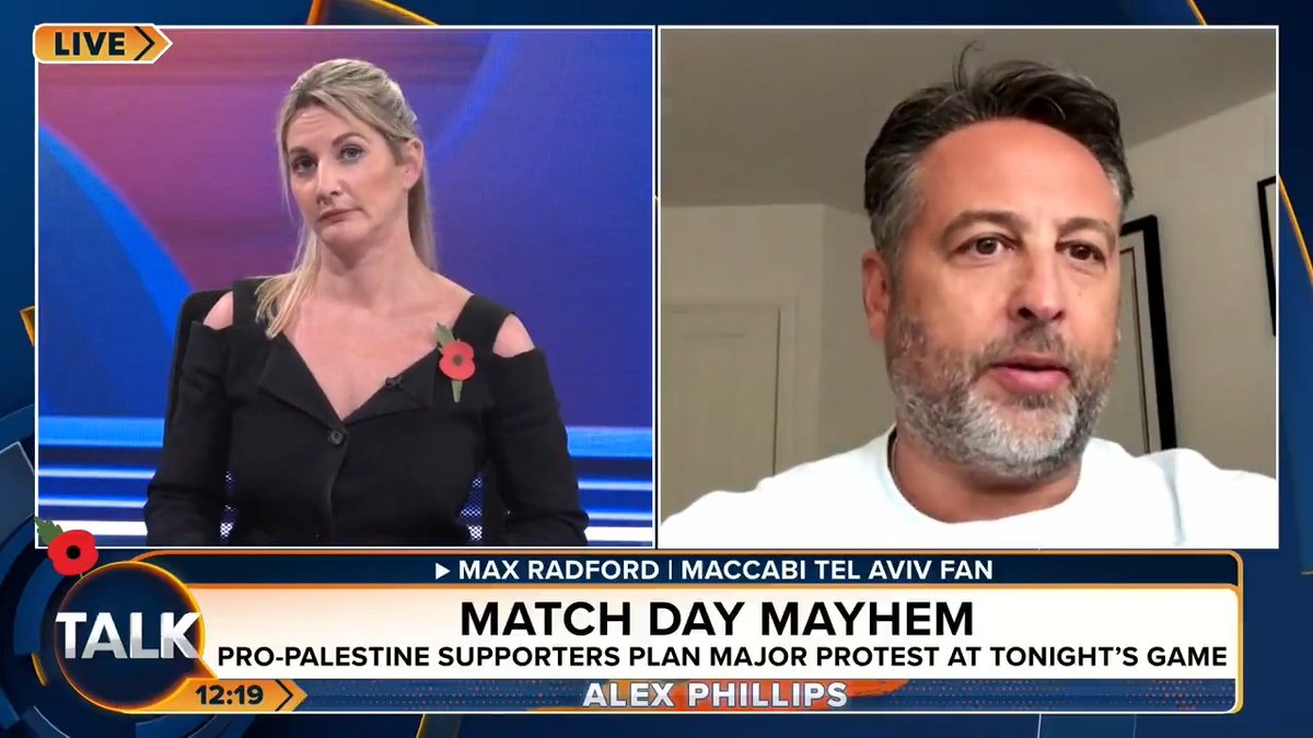 🚨"Birmingham really is now a Judenfrei zone. It's like 1939, pre-Holocaust behaviour." Maccabi Tel Aviv fan Max Radford shares his concerns over Akhmed Yakoob's anti-Israeli protest in Birmingham this evening. Alex Phillips