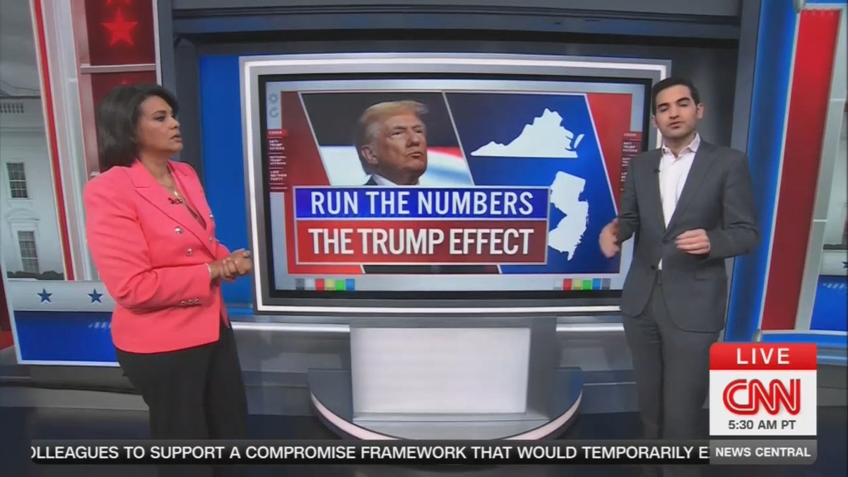 Pollster: 93% of Trump disapprovers voted for the Democratic nominee in New Jersey, and 92% voted for Democrats in Virginia. What those results on Tuesday night showed us is that Donald Trump is absolutely a drag on Republican candidates in New Jersey and Virginia, likely nationwide.
