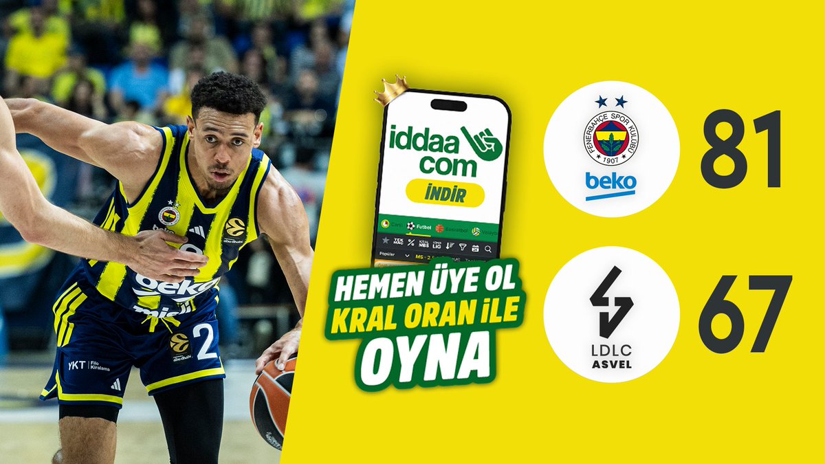 🏀 #EuroLeague'in 9. haftasında oynanan maçta Fenerbahçe Beko, LDLC ASVEL'i 81-67'lik skorla mağlup etti. 🟡 iddaa &amp;