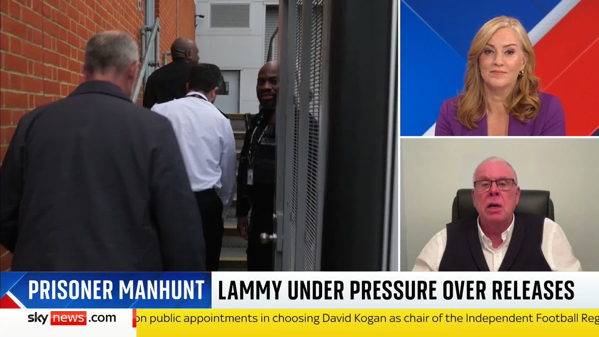 Justice Secretary David Lammy should be having 'career talks' with senior officials in the prison service, former prison governor John Podmore tells Sarah-Jane Mee. A foreign prisoner remains on the run after being mistakenly released. 📺 Sky 501 #SJUK