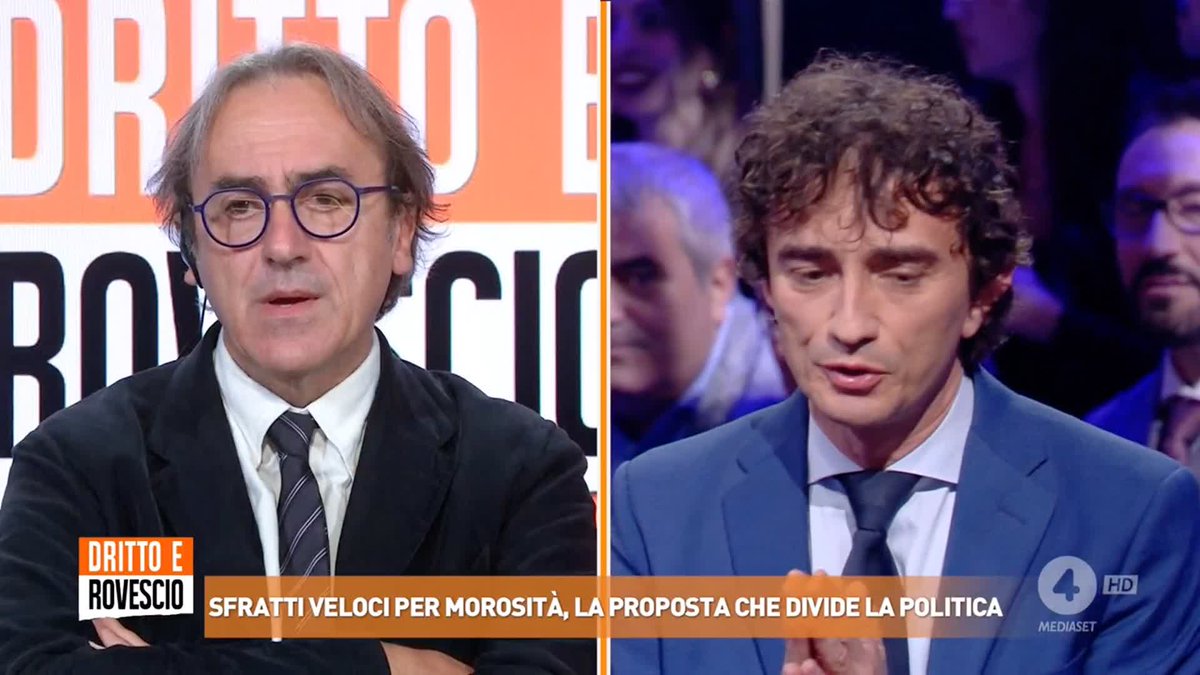 "Non può esistere il diritto ad avere una casa senza il dovere di pagare un affitto! Non possono esistere solo i diritti senza i doveri!" Galeazzo Bignami (Fratelli d'Italia) in un acceso confronto con Angelo Bonelli (Alleanza Verdi e Sinistra) a #drittoerovescio