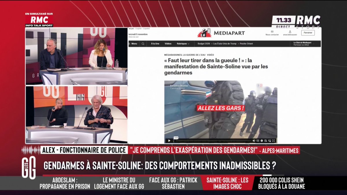 👮♂️ Alex, fonctionnaire de police, au 3216 : "Je soutiens les gendarmes. C'est une forme d'exutoire. Il faut savoir qu'en face ils arrivent avec des bouteilles d'acide et des haches, c'est pas pour couper du bois. C'est pour jeter sur les gendarmes." #GGRMC