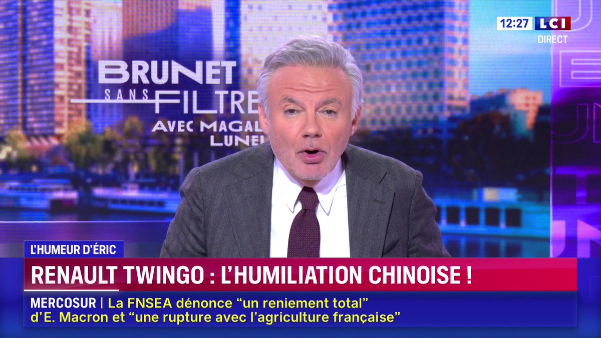 🔴 Renault Twingo : l'humiliation chinoise ▶️ L’édito d'Eric Brunet dans "Brunet sans filtre", du lundi au vendredi de 12h à 15h sur LCI