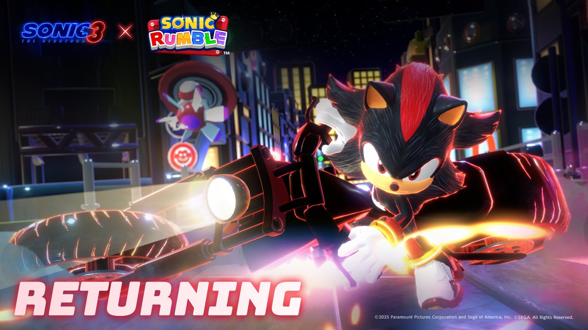 Take on your Tokyo Mission ⚡ The Sonic Movie 3 crossover event returns with the Shibuya Crossing event stage! Team up with other Rumblers, face Movie Shadow on his Dark Rider, and dash through the mayhem to collect your rewards.