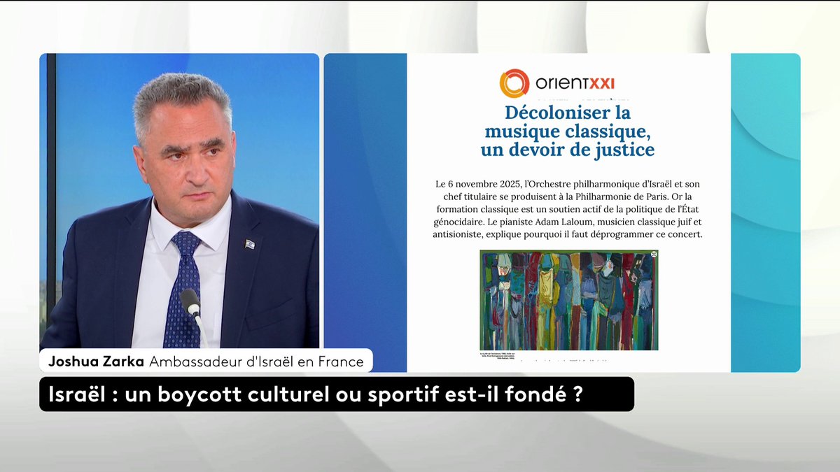 🔴​ "Je ne pense pas que les juifs qui ne sont pas d’accord avec la politique de l’État d’Israël soient punis", interpellé par Antoine Oberdorff, Joshua Zarka, ambassadeur d’Israël, réfute l’idée qu’il serait impossible de critiquer la politique israélienne. #canal16 #ToutEstPolitique