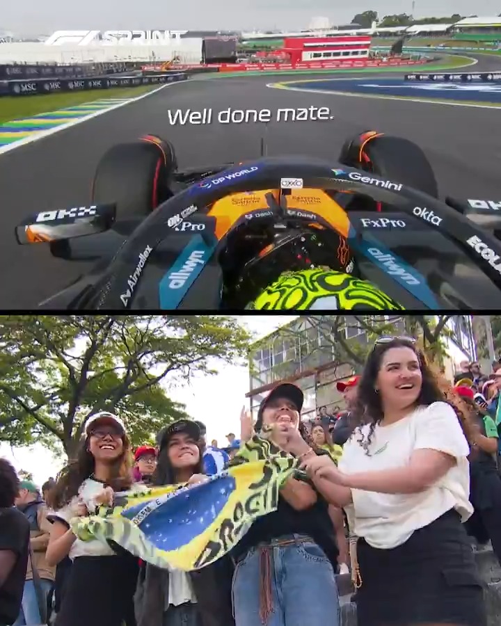 A mega lap cheered on by some super fans 🤩 👏👏 Lando Norris #F1Sprint #BrazilGP