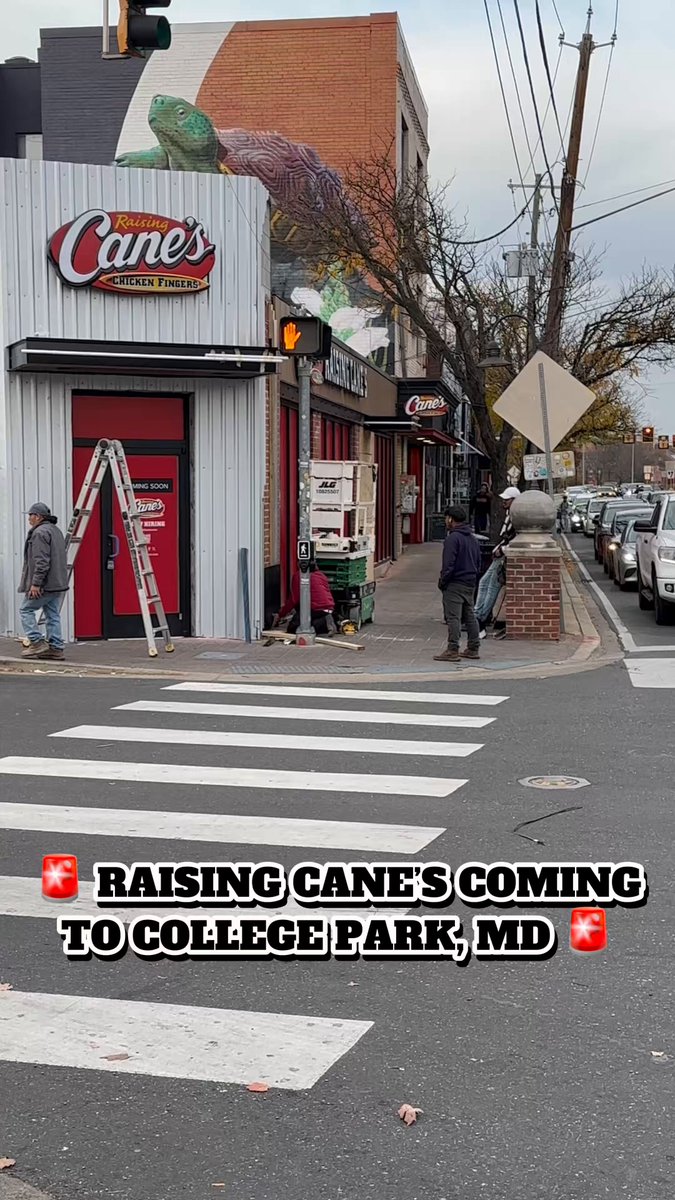 RAISING CANE’S COMES TO COLLEGE PARK: The final touches are being made to a soon-to-be Raising Cane’s, at the corner of Baltimore Ave and Knox Road in College Park, Maryland. 🥤 The fast food joint, known for its chicken fingers, is set to open the location near the University of Maryland in December, per latest update. It replaces the Nando’s PERi-PERi that once sat there.
